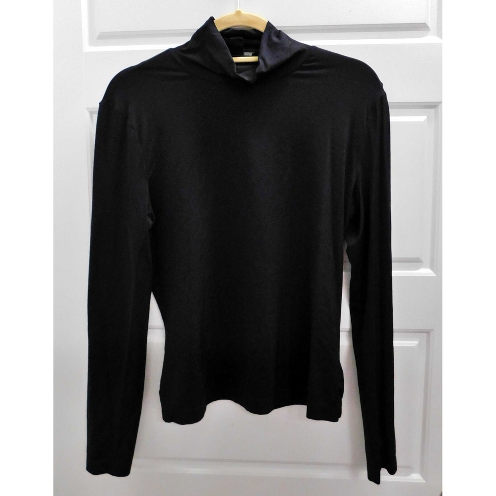 St John Caviar Black Long Sleeve Turtle Kneck‎ Top Blouse sz M